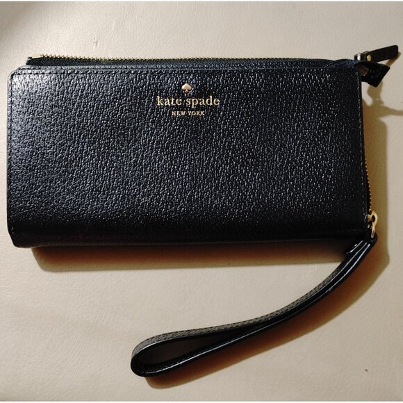 Wristlet Wallet Kate Spade New York Zip Around Black Leather Organizer Pockets - Picture 3 of 9